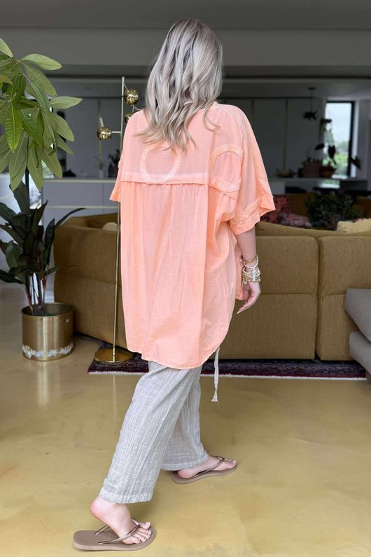 Made in Italy Sa Caleta Circle Classic Boyfriend Top Washed Calypso